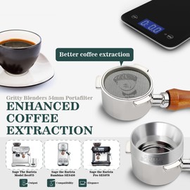 Gritty Blenders - Bottomless Coffee Portafilter 54mm with Compatible Puck Screen, Basket and Dosing Funnel | Compatible with Sage Breville Barista Series 500-880, Barista Express, and more 54mm models