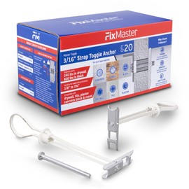 3/16" Heavy Duty Master Toggle-Bolt Strap Anchors (20 Pack) w/ 20 Steel Threaded Studs - 3/16"-24 UNC Fastener Size - Great for TV mounting, 240 lb Holding Strength