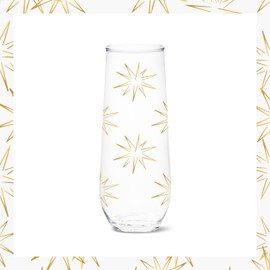 TOSSWARE RESERVE 9oz Stemless Flute Festive Cheers Series, SET OF 4, Premium Quality, Tritan Dishwasher Safe & Heat Resistant Unbreakable Plastic Printed Glasses