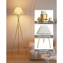 ACOHOOK Tripod Floor Lamp, Gold Standing Lamps with E26 Bulb Included, Mid Century Modern Tall Lamps for Living Room Bedroom Home Decor