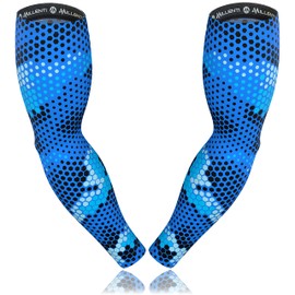 Millenti Cooling Arm Sleeve Compression - Sun Protection Sport Recovery Sleeves, Cools when Wet, Unisex in 4 Sizes - 2pcs (Blue (Camo-Hexagon), Extra Large)