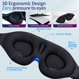 Eye Mask for Sleeping, 3D Eye Mask Blackout Eye Mask Comfortable Memory Foam Sleep Mask with Adjustable Strap for Sleeping, Nap, Meditation, Travel (Black)