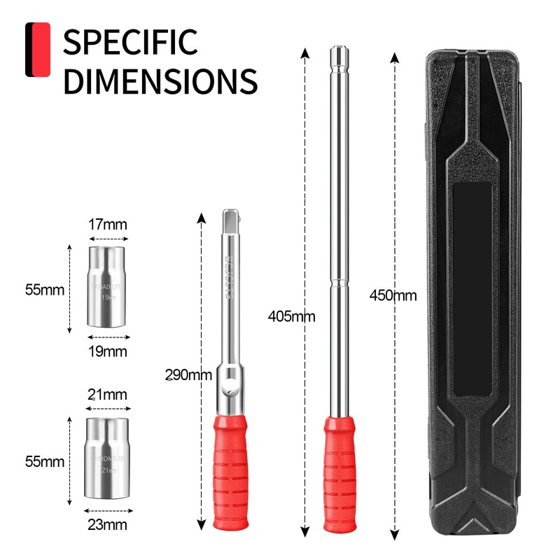 BCJCLTS Lug Wrench, Tire Wrench With 1/2-Inch Drive and 2PCS
