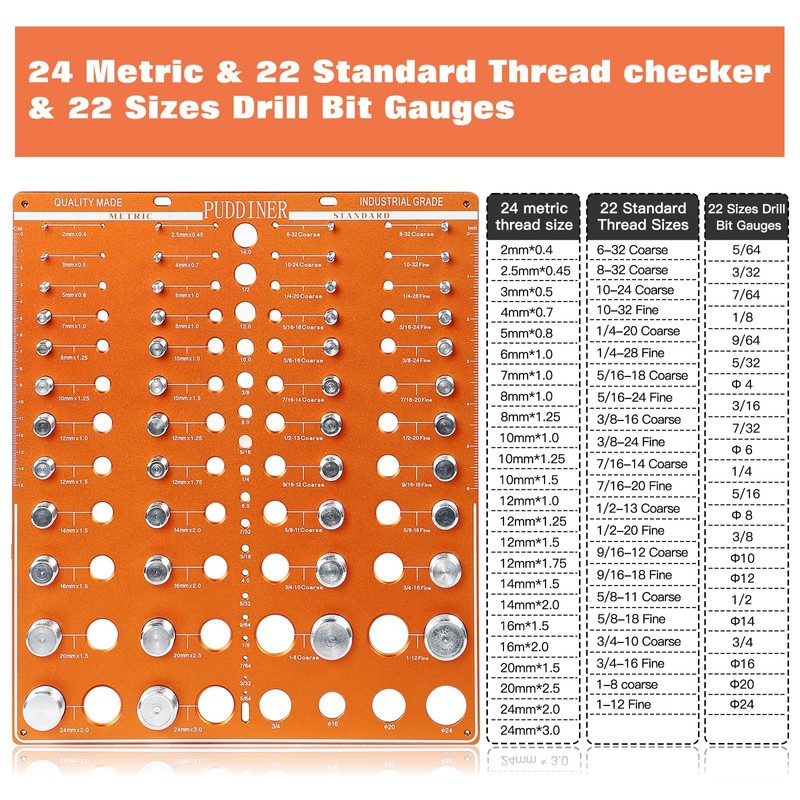 68 Nut and Bolt Thread Checker, 22 Standard, 24 Metric
