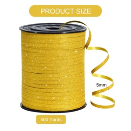 RIBBOOO Gold Glitter Curly Rainbow Thin Ribbon, 5 mm 500 Yards Shiny Cord Ribbon for Gift Wrapping, Craft Making, Birthday, Wedding, Christmas Party Decoration