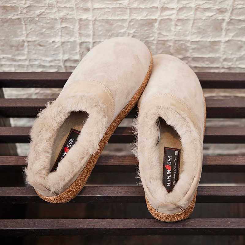 Haflinger Snowbird lambskin clog, felt slipper, house shoe, charcoal, 40