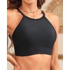 Black Women Swim Bikini Top - High Neck Modest Bathing