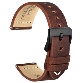 WOCCI 22mm Old-fashioned Watch Band for Men, Top Grain Leather, Black Matte Buckle (Pecan Brown)