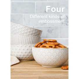 LE TAUCI Small Bowls 12 OZ, Ice Cream Bowl, Ceramic Embossment Stoneware Bowl, Bowls Set for Dessert, Fruits, Side Dishes, Suit For Housewarming - 4.5 Inch, Set of 4, Arctic white