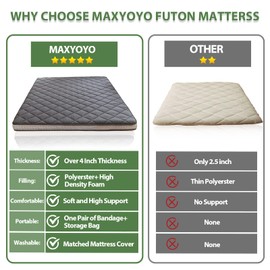 MAXYOYO Japanese Floor Futon Mattress Queen Size, Floor Mattress for Adults Queen Bed, Roll Up Folding Floor Bed, Diamond Patterned Japanese Futon, Dark Grey