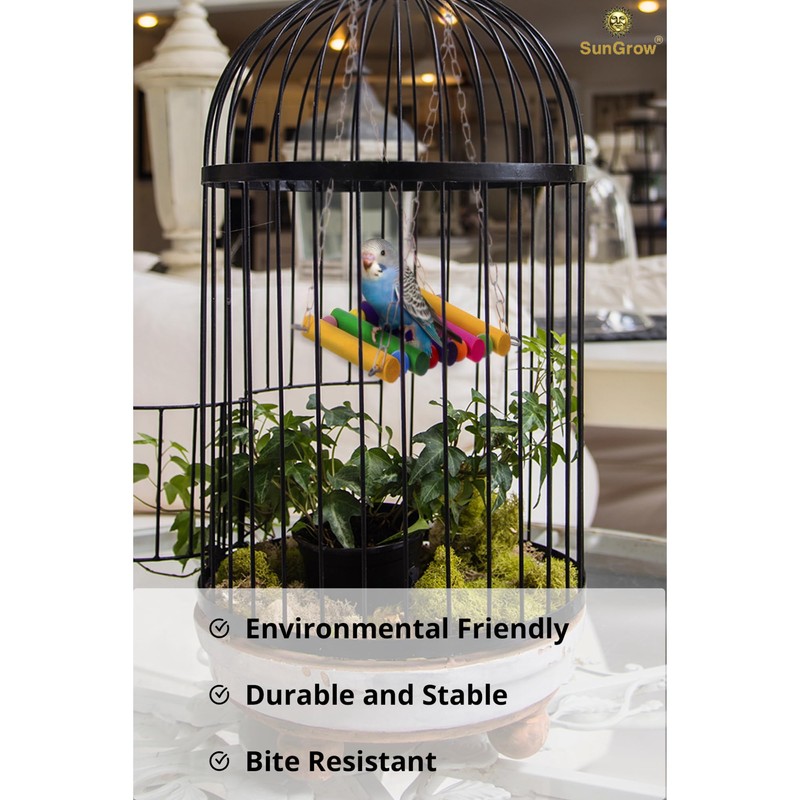 SunGrow Parrot Cage Hammock Swing, Colorful Wooden Swing with Metal