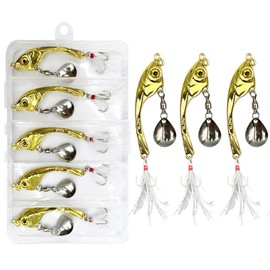 Yixinly 5 Pieces Jig Spinner Set 15g in Bait Box, Fishing Metal Spoon Bait Spinner Lead Head Spinner for Perch Pike Zander Chub, Fishing Gifts for Men, Fishing Lures for Freshwater and Saltwater