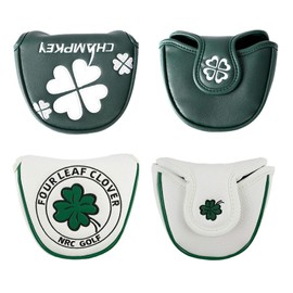 Headcover Putter Cover for Mallet Type Compatible with Odyssey 2ball and Taylormade Spider Putter Clover Pattern White Green Circular (Size 2 White)