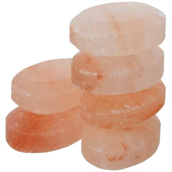 Pure Himalayan Salt Works Flat Oval Massage Stone, Pink Crystal Hand-carved Stone for Massage Therapy, Deodorant and Salt and Sugar Scrubs (Pack of 6)