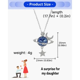 IPNSDON 1Pcs Sterling Silver Star Necklaces Cosmic Planetary Necklace Cute Space Celestial Planet Gifts Small Moon Sun Star Planet Charm Pendant Necklace Jewelry Hypoallergenic for Women Girls