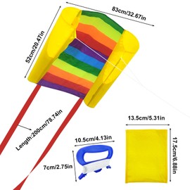 SKHAOVS 2 Pieces Pocket Kite For Children, Rainbow Kite Colorful Kite with Long Tail, Kites for Kids, Easy Flyer Kite Beach Game Outdoor Activities for Beginner, Kids Gift to Boys Girls (Rainbow)