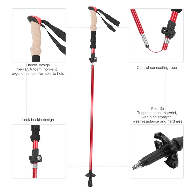 Telescopic Hiking Pole Portable Aluminum Alloy Folding Walking Stick for