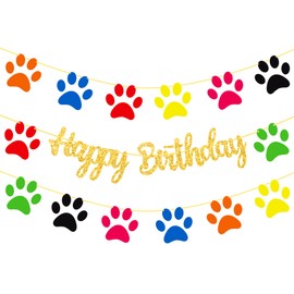 Dog Birthday Banners Paw Prints Birthday Decorations Dog Paw Print Party Banners 3Pcs Gold Glitter Puppy Theme Hanging Decor for Pets Paw Prints Baby Shower Supplies