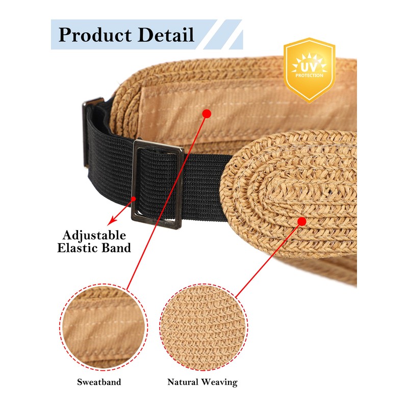 soul young Womens Straw Sun Visor Hat Ponytail Hole UV