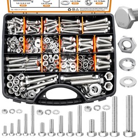 mankk 312PCS Hex Bolts and Nuts Assortment Kit,4 Sizes (1/4-20,5/16-18,3/8-16,1/2-13") 304 Stainless Steel Hex Bolts and Nuts Washers Kit Hardware Screws Set Flat & Spring Lock Washers