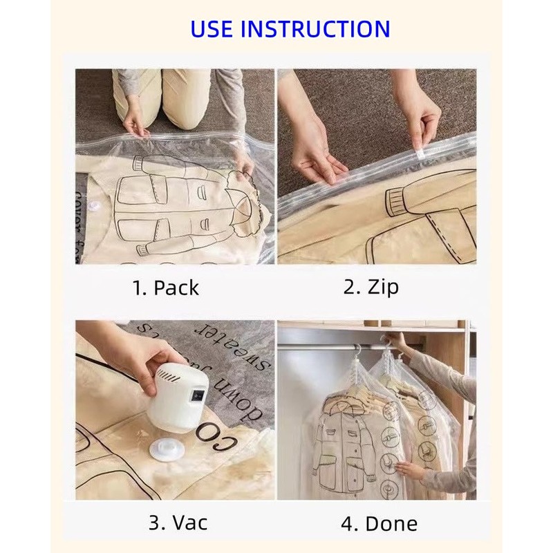 Hanging Space Bags Vacuum Storage Bags for Clothes, Dress, Winter