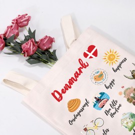 MEIKIUP Denmark Travel Culture Gift Danish Gems & Landmarks Souvenir Tote Bag Copenhagen Tourist Shoulder Bag (Denmark Tote Bag)