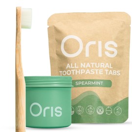 Oris Starter Bundle – 1 Month Supply: Natural Toothpaste Tablets | Fluoride-Free, Travel-Friendly, Kid-Safe with Enamel-Strengthening Nanohydroxyapatite (62 Count (Pack of 1), Spearmint)