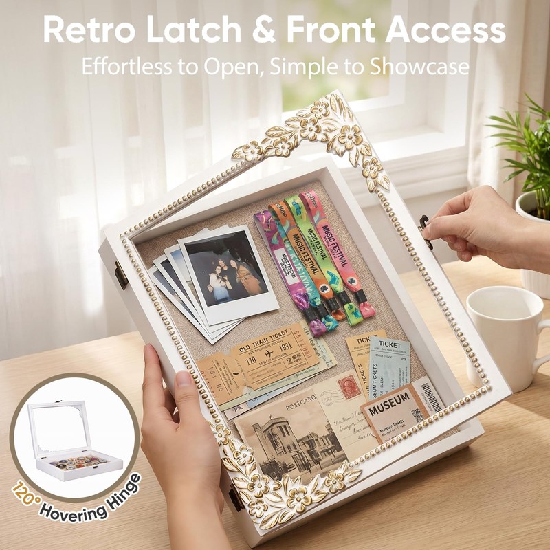 11x14 Shadow Box Frame, Vintage Gold & White Wood Display