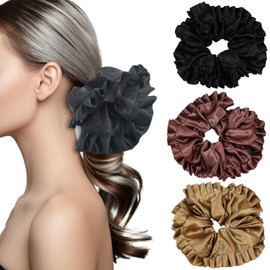 Oversized Scrunchies for Women, Large Hair Scrunchies for Thick Hair, Extra Large Satin Hair Ties No Damage, Big Scrunchies Silk, Jumbo Scrunchies Ponytail Holders, Giant Scrunchies