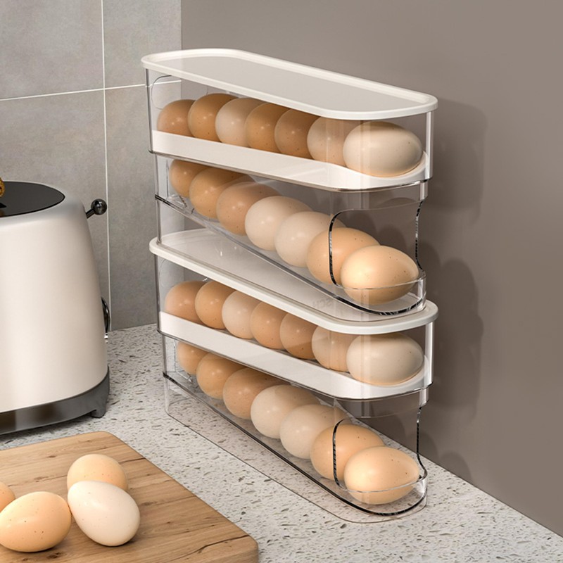 Space-saving egg holder on wheels for the fridge, for 12