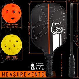 Alpha Gato Carbon Fiber Pickleball Paddles Set with 2 Paddles, Carry Case, 4 Balls, Lightweight Pickle Ball Paddle Set of 2 with 4 Balls, 1 Bag, Pickleball Rackets for Adults and Teenager, Black