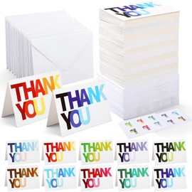 Gueevin 120 Pcs Thank You Cards with Envelopes & Stickers Bulk 3.5x5 Inch Greeting Blank Card 10 Colorful Ombre Font Design Thank You Notes for Business, Baby Shower, Wedding, Birthday Party Supplies