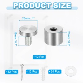PATIKIL 25x25mm Standoff Screws, 12 Pack Stainless Steel Wall Mount Sign Standoffs Mounting Hardware Advertising Nail for Hanging Acrylic Picture Frame, Silver