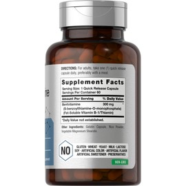 Horbaach Benfotiamine 300mg | 60 Capsules | Vitamin B1 Thiamine | Non-GMO & Gluten Free Supplement