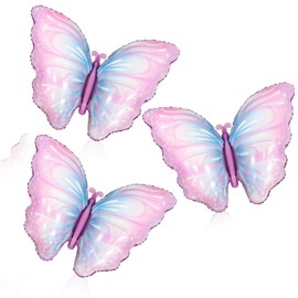 ZHENGYE 3 Pieces Butterfly Balloons Foil Mylar Balloons Butterfly Themed Party Decoration for Wedding Baby Shower Women Girls Birthday Party Decoration Supplies(Purple)