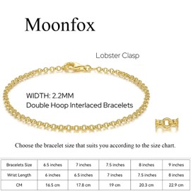 Moonfox 14K Gold Bracelets for Women Non-tarnished Brilliance Gold Chain Bracelet Love Bracelets Double Hoop Interlaced Women’s 6.5/7/7.5/8/9 in