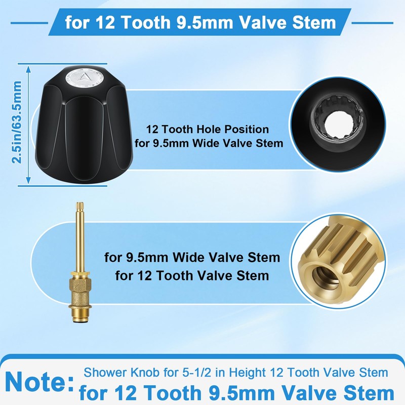 Coolfell Metal Matte Black Shower Knob 3 Piece Replacement, Compatible