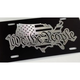 Diamond Etched Products Silver Engraved We The People USA Car Tag Etched Patriotic Vanity License Plate