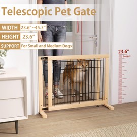 YOCAN Extra Wide Adjustable Dog Gate for Doors, Stairs - 23.6" Pet Safety Gate, Freestanding Wood & Metal Frame - No Drill Pressure Mount, Indoor Safety Barrier (Black/Natural)