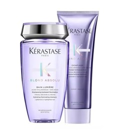 KERASTASE Blond Absolu Kit para Cabello Rubio, Claro o Decolorado | Shampoo Bain Lumiere 250 ml + Mascarilla Cicaflash 250 ml | Hidratación, Reparación, Brillo y Protección del Color Rubio