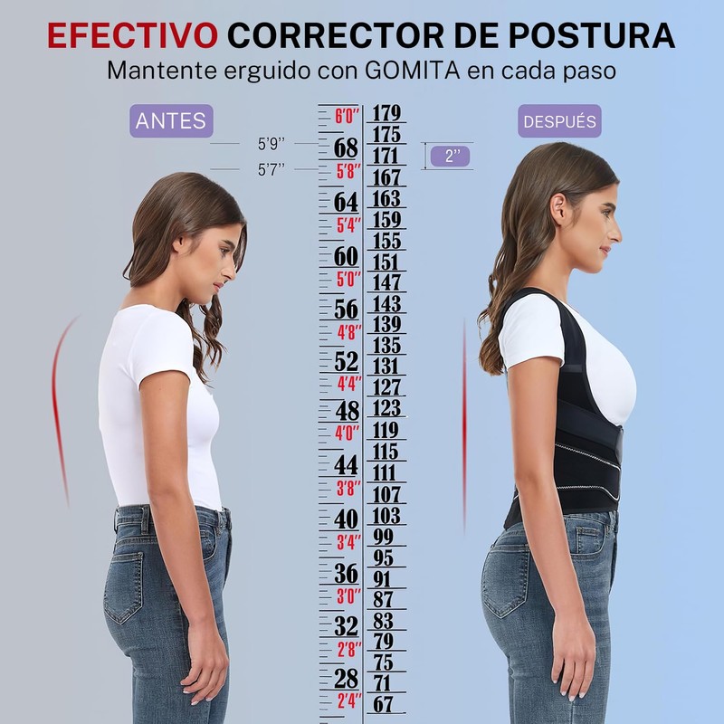 Corrector de Postura para Hombres y Mujeres,Corrector de Espalda,Tamaño Ajustable,Transpirable,Corrección