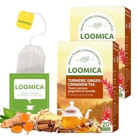 LOOMICA Turmeric Ginger Cinnamon Tea, Naturally Caffeine-Free, Warm & Spicy Herbal Blend, Rich & Aromatic, Perfect for Cozy Mornings & Relaxing Evenings, 20 Counts, (Pack of 2)