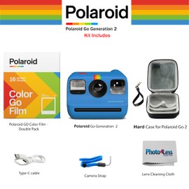 Polaroid Go Generation 2 Instant Film mini Camera (Blue) Bundled with Polaroid GO Color Film Double Pack, Hard Carrying Protective Case, Lens Cleaning Cloth
