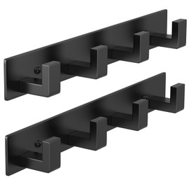 PMMASTO Coat Rack Wall Mount, Coat Hooks Wall Hooks for Hanging, Stainless Steel Coat Hanger Towel Hooks for Bathrooms, Coat Rack Hat Rack (Black 4 Hooks, 2 Pack)