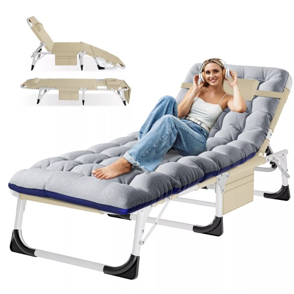 ABORON Folding Camping Cot with Mat Adjustable Patio Lounge Chair