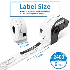 MarkDomain Compatible Brother DK-1201 (1.1 in x 3.5 in) Die-Cut Standard White Paper Address Label for Brother Printer QL-600, QL-810WC, 400 per roll, Barcode Multipopurse Label [6 Rolls + 1 Frame]