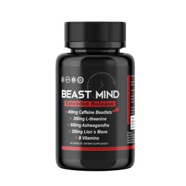Beast Mind Pldoras de energa extrema de liberacin prolongada  400 mg XR Cafena  600 mg de Ashwagandha  200 mg de melena de len, mayor energa y...     