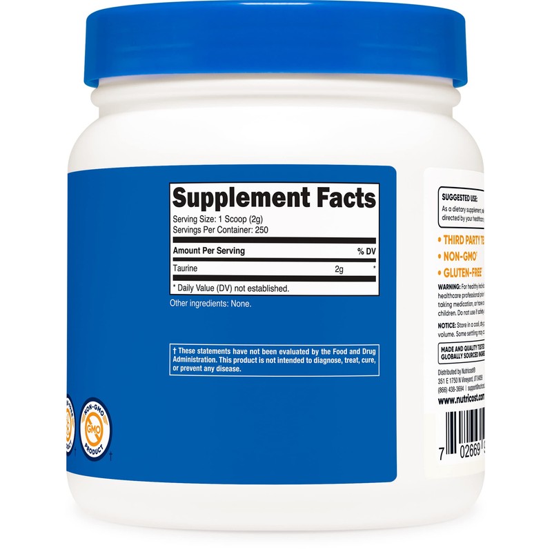 Nutricost Taurine Powder (500 Grams) - 250 Servings