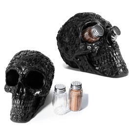 Skull Salt & Pepper Shaker Set, Decorations Kitchen Spice Holder, Evil Human Medieval Polyresin Skull Salt & Pepper Holder, Day of the Dead Home Kitchen Organizer Decor Gifts for Her and Him