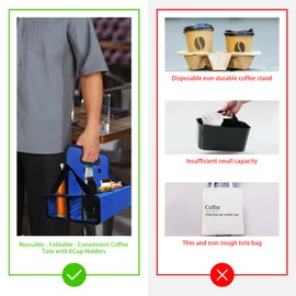 BOHEMIABY Cup Holder with Handle, Reusable, 6 Cup Portable Drink Carrier, Foldable Beach Cup Holder, Carry Cocktail, Protects Hot and Cold Drinks Safe, Suitable for Delivery, Blue